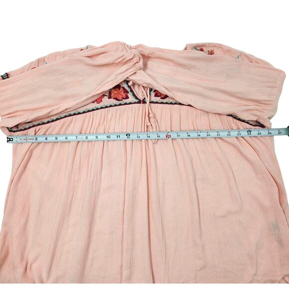 Ruff Hewn Blouse Shirt Floral Embroidered Sheer Pink Tassel Tie Womens XL - Picture 8 of 11